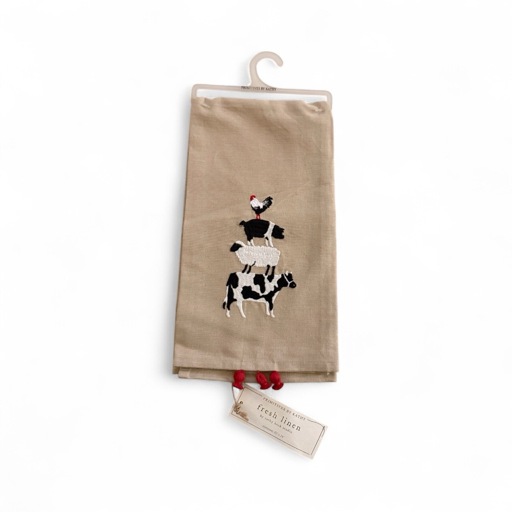 Primitive By Kathy Dish Towel- Farm Animals
